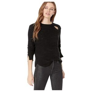 LNA slub sweater long sleeve ribbed cut out knit top XS black